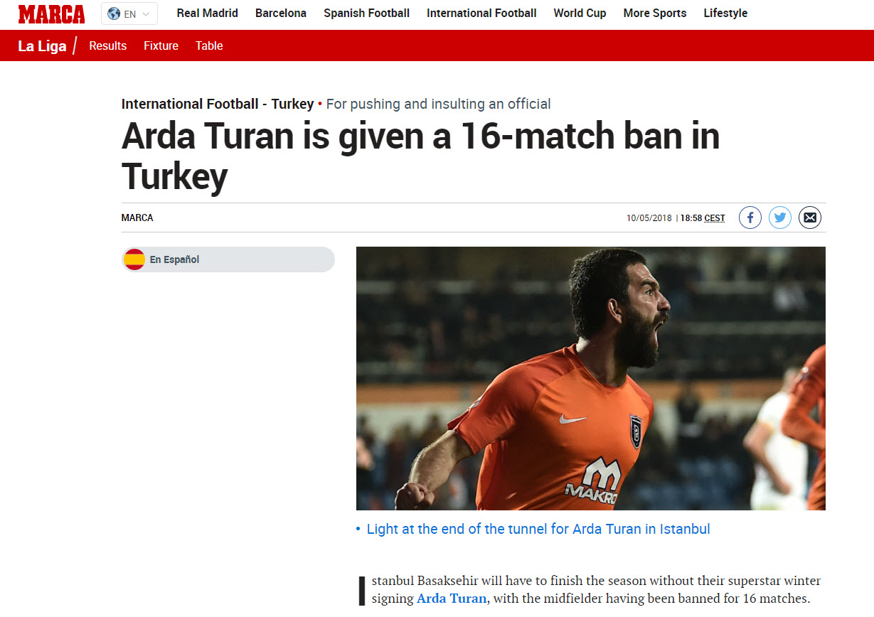 Arda Turan’ın 16 maçlık men cezası dünyada yankı uyandırdı!