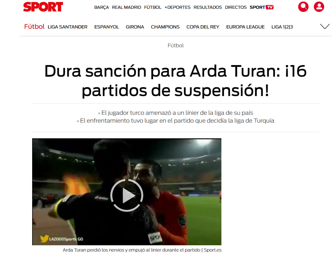 Arda Turan’ın 16 maçlık men cezası dünyada yankı uyandırdı!