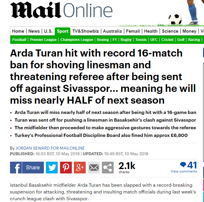 Arda Turan’ın 16 maçlık men cezası dünyada yankı uyandırdı!