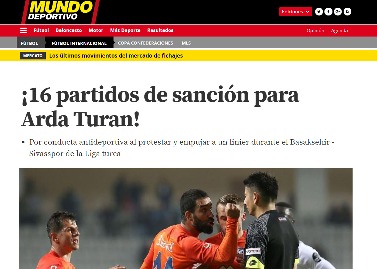 Arda Turan’ın 16 maçlık men cezası dünyada yankı uyandırdı!