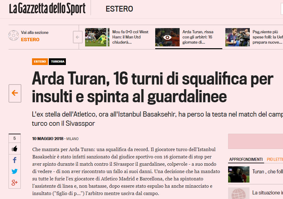 Arda Turan’ın 16 maçlık men cezası dünyada yankı uyandırdı!