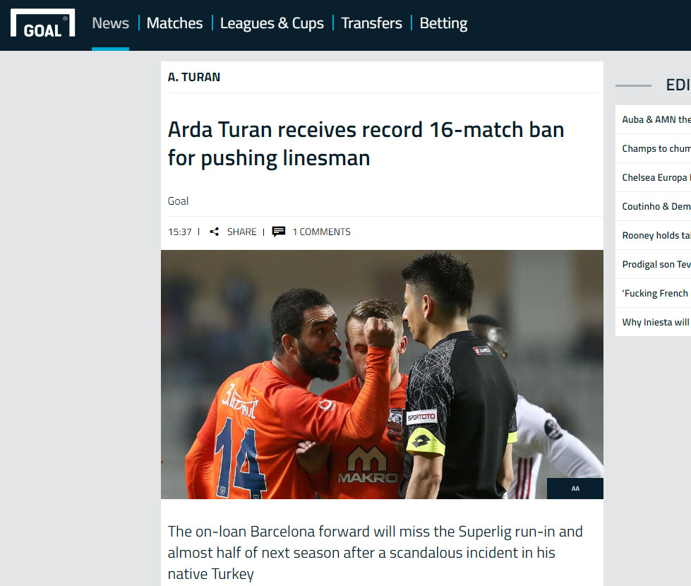 Arda Turan’ın 16 maçlık men cezası dünyada yankı uyandırdı!