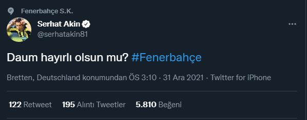 Fenerbahçe’nin eski futbolcusu Serhat Akın’dan heyecanlandıran Daum paylaşım! Yeni teknik direktör...