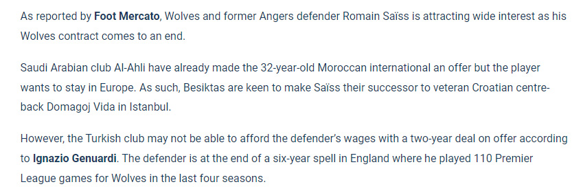 Fransızlar duyurdu! Beşiktaş’a Romain Saiss transferinde kötü haber
