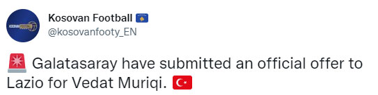 TRANSFER HABERİ: Resmi teklif yapıldı! Galatasaray ve Vedat Muriqi...