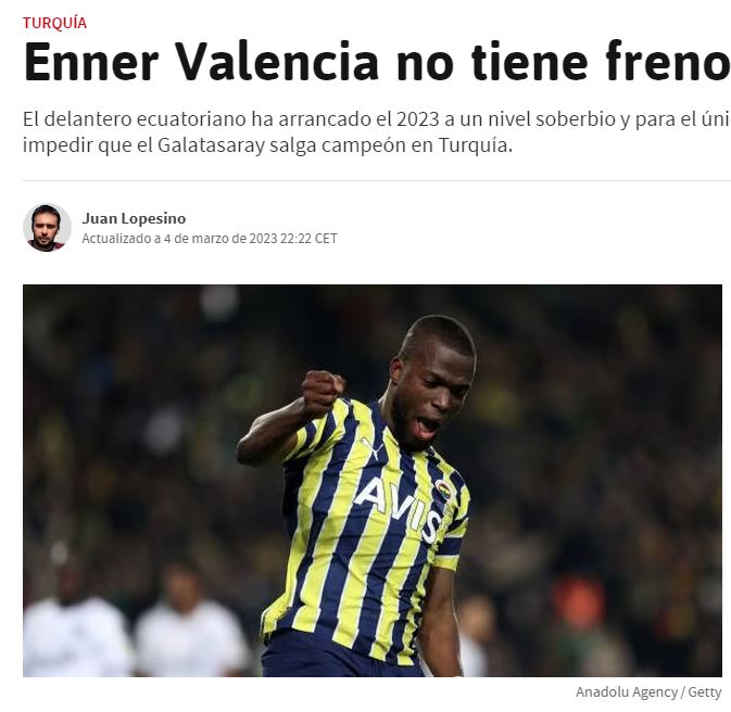İspanyol basınından Enner Valencia’ya övgü: Galatasaray’ın şampiyonluğunu engelleyebilecek tek isim!