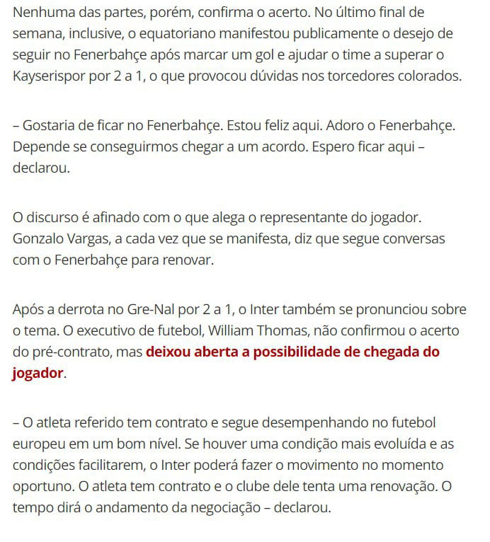 FENEBRAHÇE TRANSFER HABERİ: Enner Valencia için Internacional’den açıklama geldi!