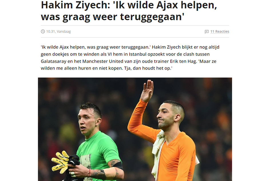 GALATASARAY HABERLERİ - Hakim Ziyech Hollanda basınına konuştu! Ajax’a dönmek...