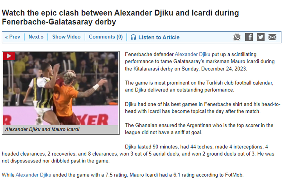 Alexander Djiku Mauro Icardi’yi sahadan sildi! İki oyuncuyu böyle değerlendirdiler