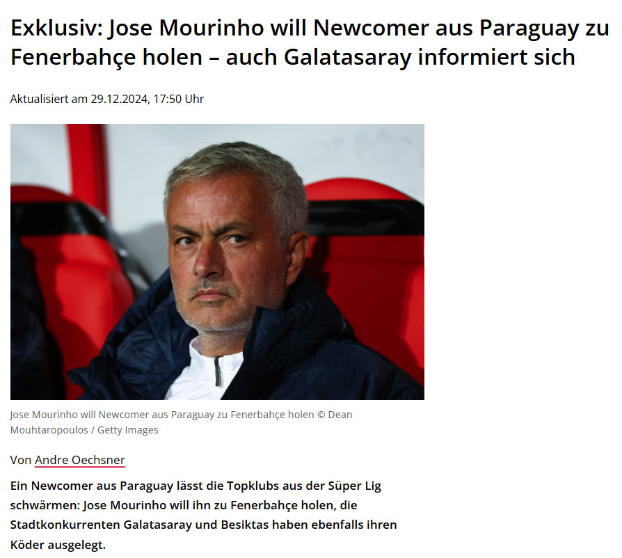 Jose Mourinho’dan sürpriz transfer isteği! Paraguay’dan orta saha için...