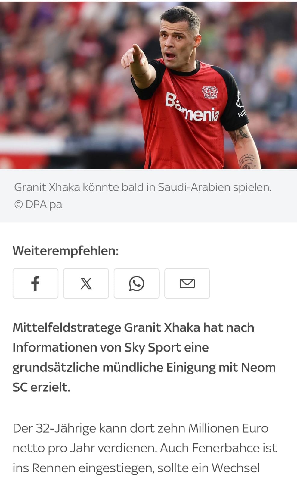 TRANSFER HABERİ: Fenerbahçe’ye kötü haber! Granit Xhaka...