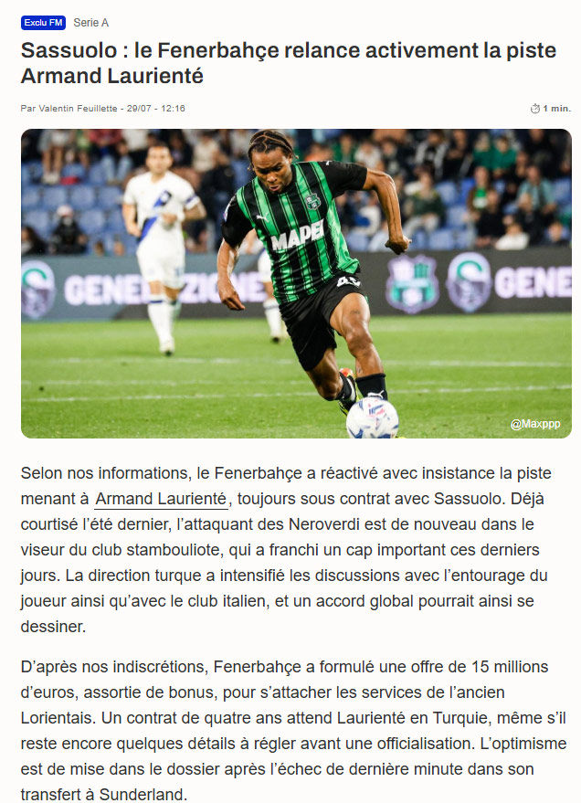 FENERBAHÇE TRANSFER HABERLERİ: Fransız basını transferi duyurdu! 15 milyon bonservis...
