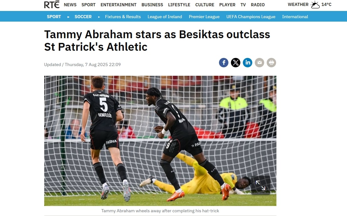 İrlanda basını: Beşiktaş, Abraham ile domine etti!