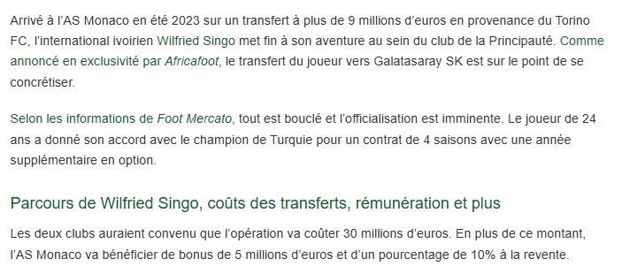 TRANSFER HABERLERİ: G.Saray’ın Singo transferi maliyeti belli oldu!