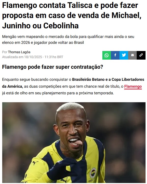 TRANSFER HABERİ: Fenerbahçe’nin yıldızı Talisca’ya Brezilya’dan talip var!