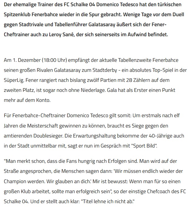 Domenico Tedesco’dan Sane açıklaması: Şaşırmadım!