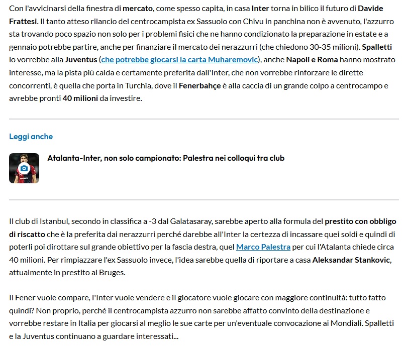 Fenerbahçe’den Frattesi transferi için hamle: 40 milyon euro...