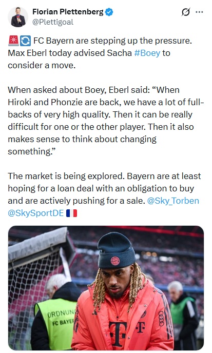 Bayern Münih’ten Sacha Boey açıklaması!