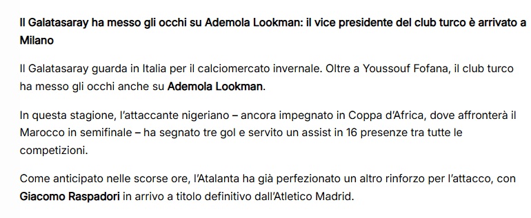 Fenerbahçe’nin ardından Galatasaray da Lookman için Milano’da!