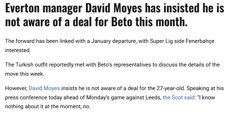 Beto Fenerbahçe’ye geliyor mu? David Moyes açıkladı!