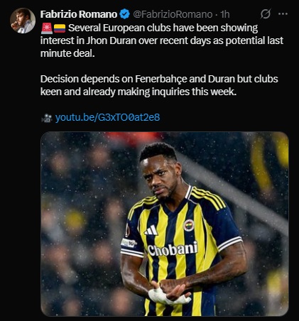 Fenerbahçe’de Jhon Duran gelişmesi! Herkes En-Nesyri’yi beklerken...