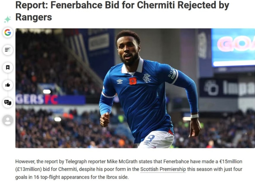 Fenerbahçe, Youssef Chermiti için teklif yaptı! İşte Rangers’ın cevabı