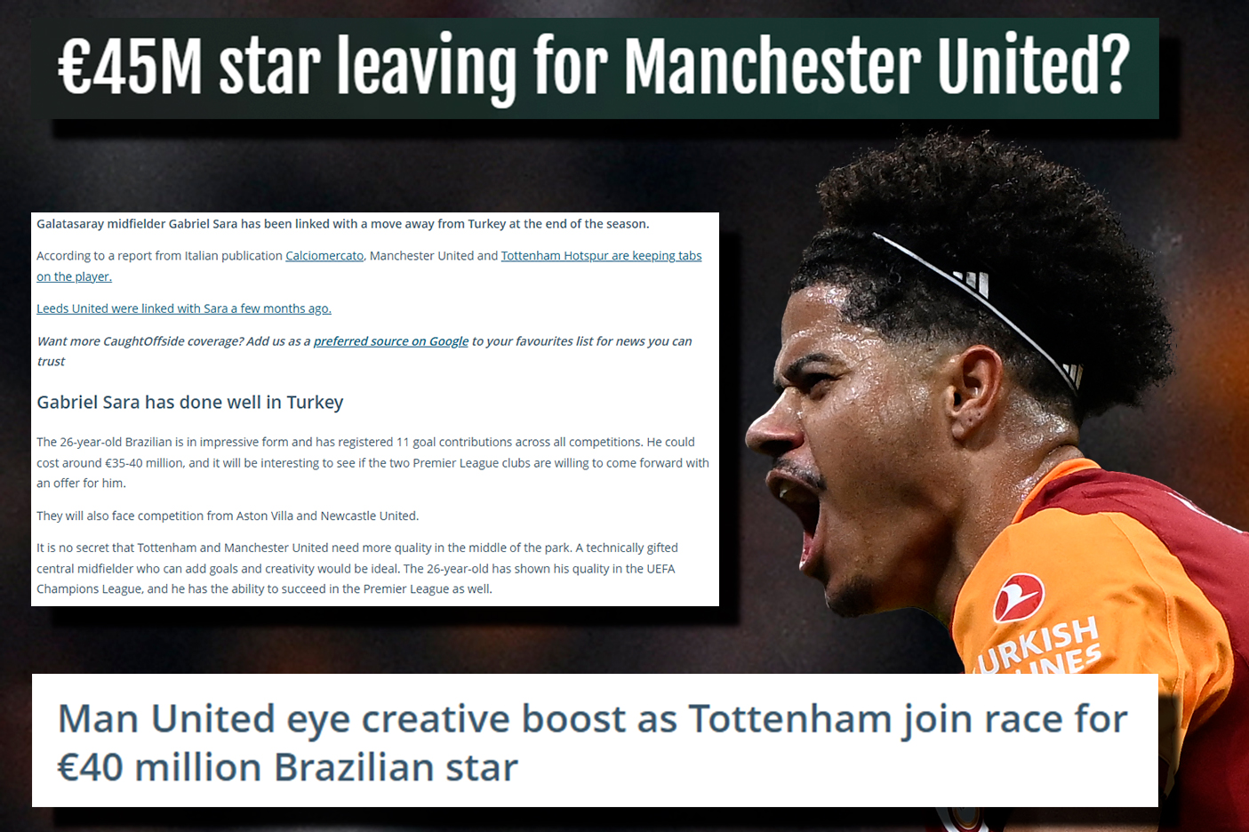 Galatasaray’da Gabriel Sara, Premier Lig yolunda: Dev kulüpler devrede!