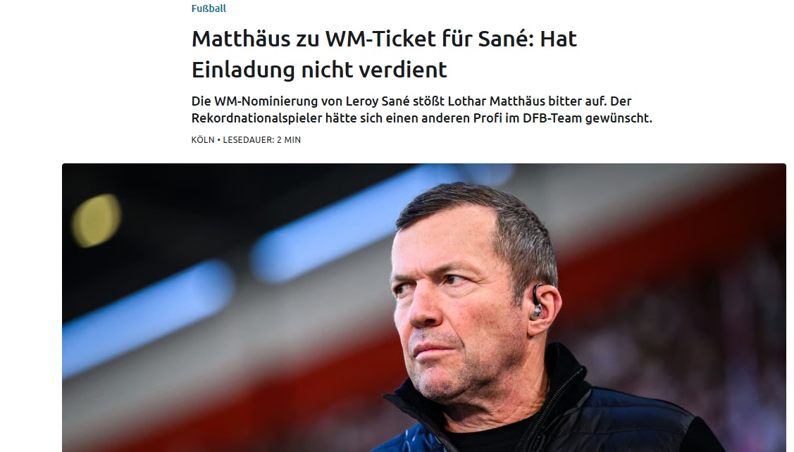 Lothar Matthaus’tan flaş Leroy Sane eleştirisi!