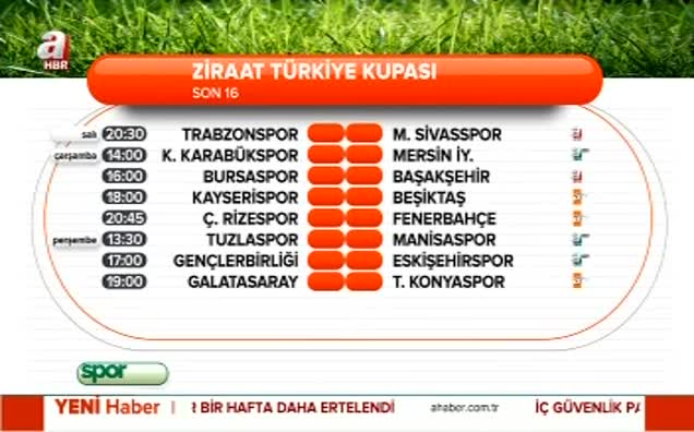 Ziraat Türkiye Kupası Son 16 programı!