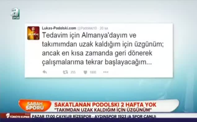 Galatasaray'da Podolski sakatlandı